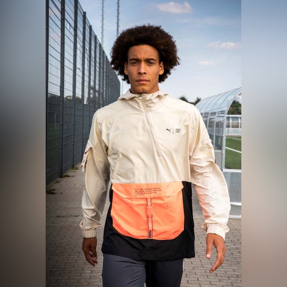 PUMA x First Mile WindCell Utility Jacket | Beige, Black & Orange Windbreaker